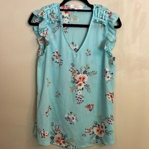 Hailey & Co Floral Blouse Pleated Shoulder Detail Ruffle Sleeveless Size S